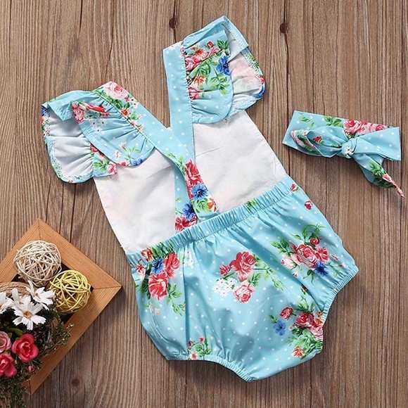 Evelyn Mint Blue Floral Romper - Picture 5 of 6